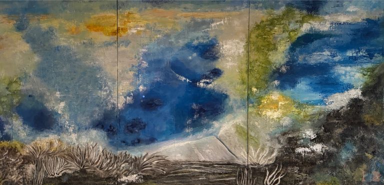 an abstract painting of a water scape