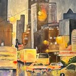 a painting of a New York City street scene